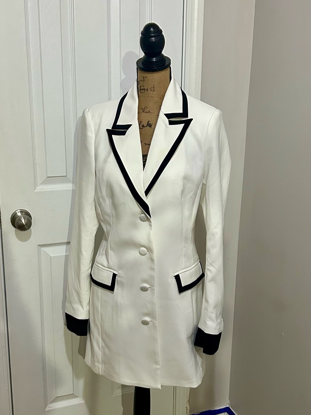 Fashion Nova White Blazer Dress with Black Trim